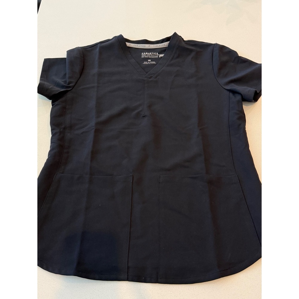 Fabletics Women Black V-Neck Scrub Top Short Sleeve Stretch XS TS2253849-0001